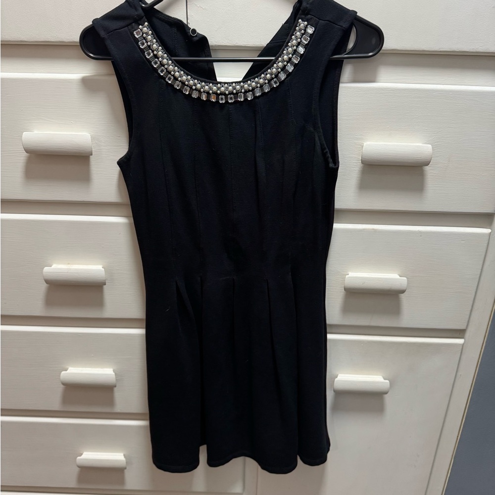 Monteau Black Mini Dress with Embellished Neckline